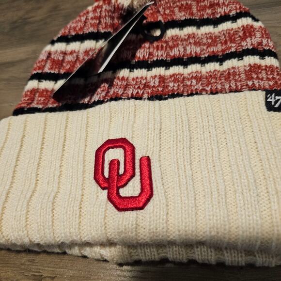 47 University of Oklahoma Sooners Beanie Hat Red OU Cuffed Ribbed Pom Pom Knit B - Picture 3 of 11